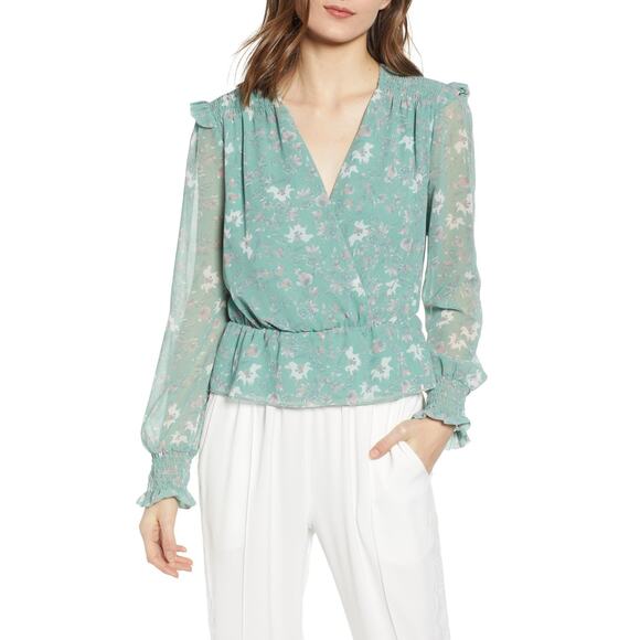 ANTHROPOLOGIE WAYF V-Neck Blouse Sz S Romantic Cottagecore Pastel Floral Print - Picture 2 of 13